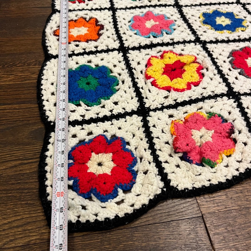 Handmade Crochet Granny Square Floral Blanket Afghan Multicolor Boho 48"x 66" - Picture 4 of 6